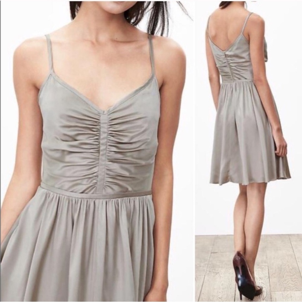 NEW Banana Republic Silver Taupe Shirred 100%‎ Silk Dress Size 16